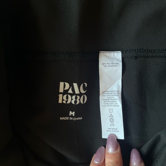 PAC 1980 PAC WHISPERER Black Active Fold-Over Waistband Flare Yoga Pants - Picture 2 of 6